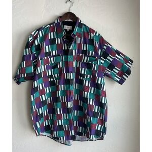 Vintage Just Western Striped Check Short Sleeve Button Up Shirt XL Retro Relaxed